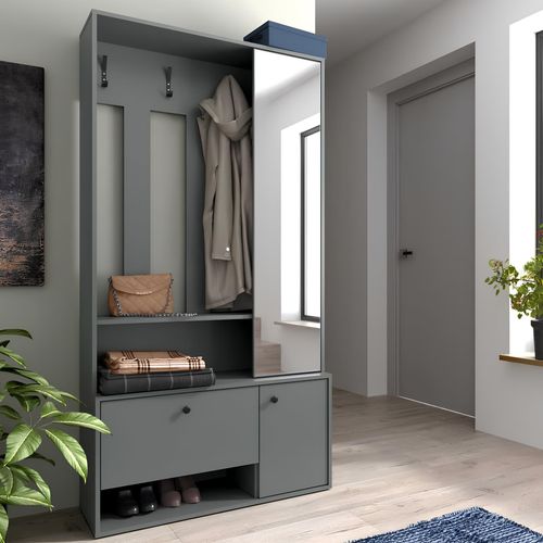 Vestiaire D'entrée Design Vert Avec Miroir Et Patères En Métal Macao