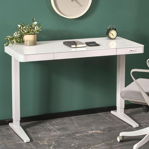 Bureau Assis Débout Électrique 120cm Blanc Avec Chargeur Albi