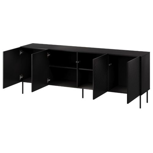 Buffet Noir 4 Portes Avec Motifs En Relief 200cm Abys