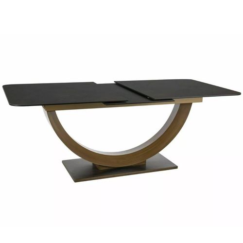 Table En Résine Frittée Aspect Marbre Extensible 160-240 Cm Avec Pied Acier Noir Design Lisa