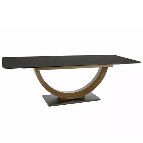 Table En Résine Frittée Aspect Marbre Extensible 160-240 Cm Avec Pied Acier Noir Design Lisa