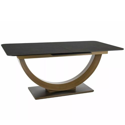 Table En Résine Frittée Aspect Marbre Extensible 160-240 Cm Avec Pied Acier Noir Design Lisa