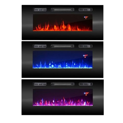 Buffet Noir Mat Et Bois 200cm Avec Cheminée Et Chauffage Lucky