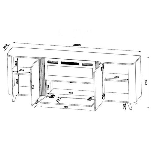 Buffet Noir Mat Et Bois 200cm Avec Cheminée Et Chauffage Lucky