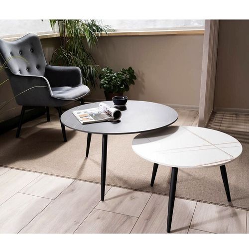 Table Basse Gigogne Avec Plateau Céramique Noir Et Blanc Edmond