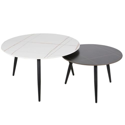 Table Basse Gigogne Avec Plateau Céramique Noir Et Blanc Edmond