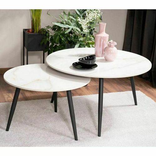 Table Basse Ronde Gigogne Avec Plateau Céramique Blanc Edmond