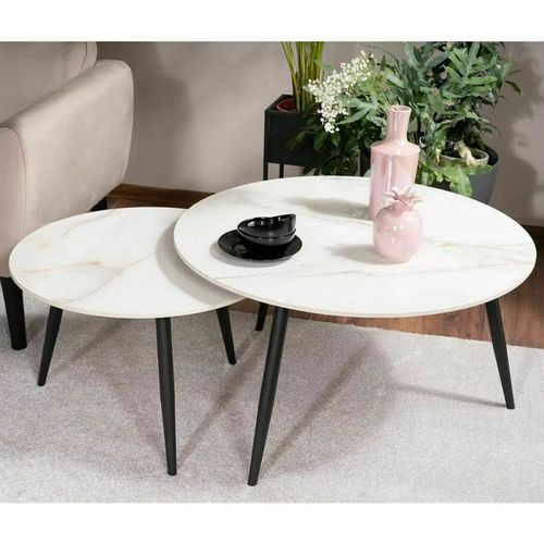Table Basse Ronde Gigogne Avec Plateau Céramique Blanc Edmond