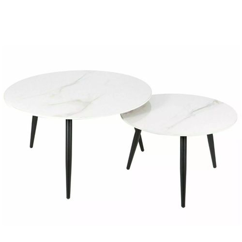 Table Basse Ronde Gigogne Avec Plateau Céramique Blanc Edmond