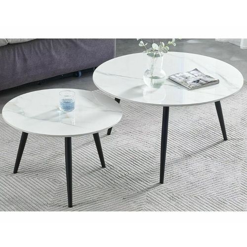 Table Basse Ronde Gigogne Avec Plateau Céramique Blanc Edmond