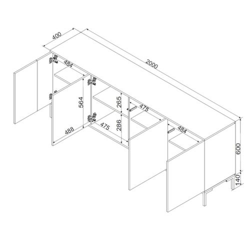 Buffet 4 Portes 200 Cm Noir Et Bois Polo