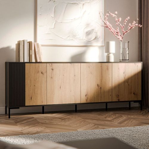 Buffet 4 Portes 200 Cm Noir Et Bois Polo