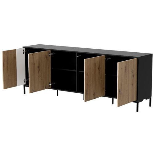 Buffet 4 Portes 200 Cm Noir Et Bois Polo