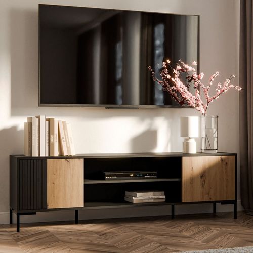 Meuble Télé 180 Cm Noir Et Bois Polo