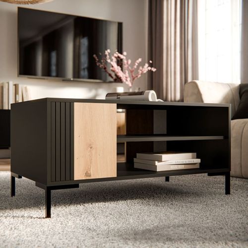 Table Basse 100 X 55 Cm Noir Et Bois Polo