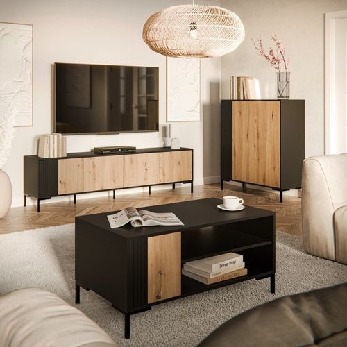 Table Basse 100 X 55 Cm Noir Et Bois Polo