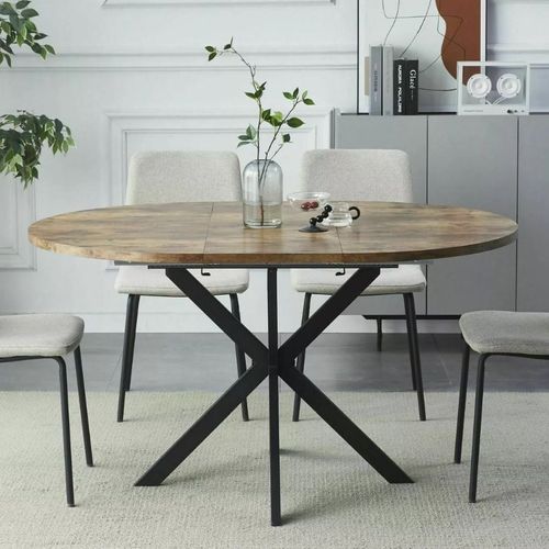 Table Ronde 100 Cm Extensible Bois Et Noir Pieds Métal Larry