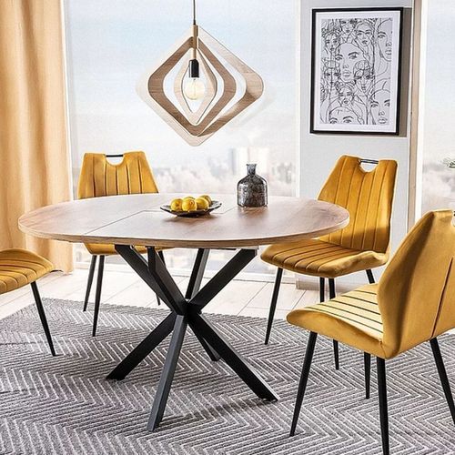 Table Ronde 100 / 135 Cm Style Bois Et Pieds Métal Larry