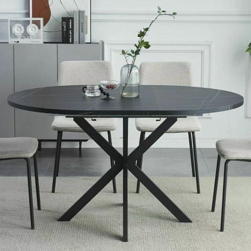 Table Noire Ronde 100 Cm Extensible Style Marbre Pieds Métal Larry