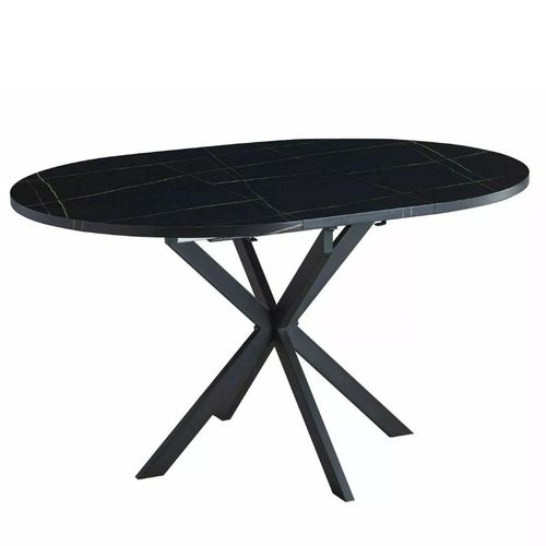 Table Noire Ronde 100 Cm Extensible Style Marbre Pieds Métal Larry