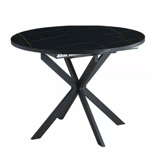 Table Noire Ronde 100 Cm Extensible Style Marbre Pieds Métal Larry