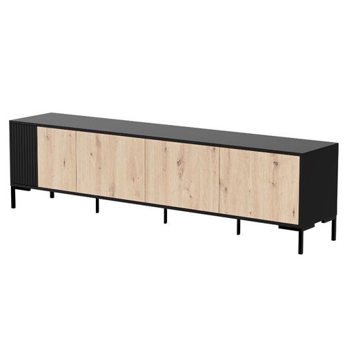 Meuble Télé Noir Et Bois 200cm - 4 Portes - Polo