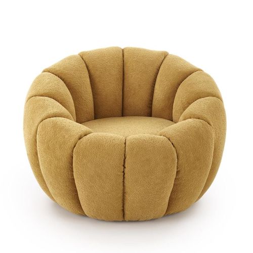 Fauteuil Rond Coquillage En Tissu Jaune Moutarde Alix