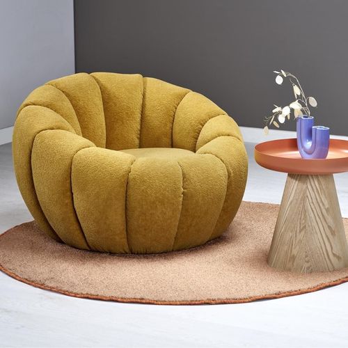 Fauteuil Rond Coquillage En Tissu Jaune Moutarde Alix