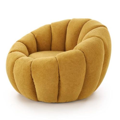Fauteuil Rond Coquillage En Tissu Jaune Moutarde Alix