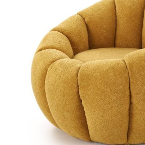 Fauteuil Rond Coquillage En Tissu Jaune Moutarde Alix