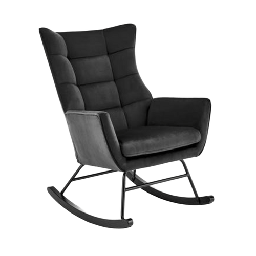Rocking-chair Design En Velours Noir Avec Accoudoirs Market