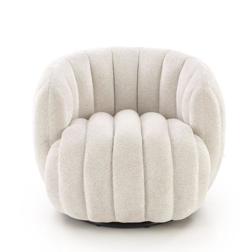 Fauteuil Pivotant Rond En Tissu Crème Hilsy