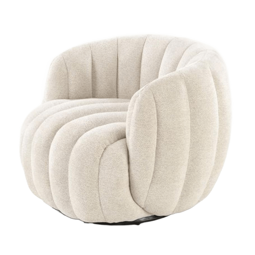 Fauteuil Pivotant Rond En Tissu Crème Hilsy