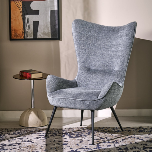 Fauteuil Design En Tissu Gris Avec Pieds En Métal Noir Baralona