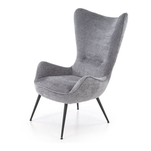 Fauteuil Design En Tissu Gris Avec Pieds En Métal Noir Baralona
