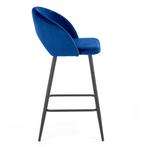 Chaise De Bar En Velours Bleu Avec Pieds En Acier Noir Fit