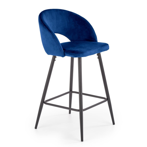 Chaise De Bar En Velours Bleu Avec Pieds En Acier Noir Fit