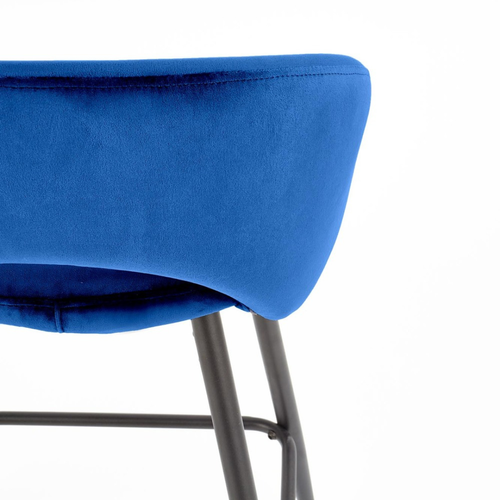 Chaise De Bar En Velours Bleu Avec Pieds En Acier Noir Fit
