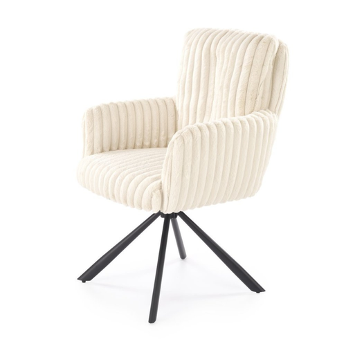 Chaise Beige Pivotante En Tissu Côtelé Avec Pieds En Métal Nuvem