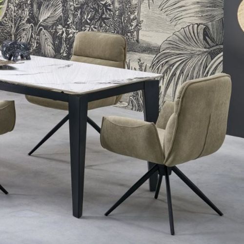 Chaise Pivotante En Tissu Beige Et Pied En Métal Noir Mirka