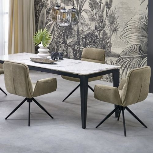 Chaise Pivotante En Tissu Beige Et Pied En Métal Noir Mirka