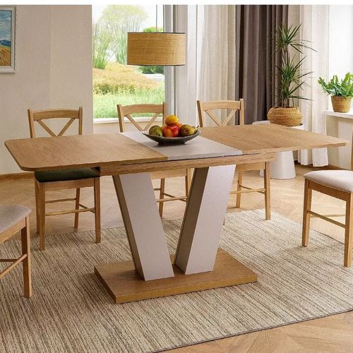 Table Extensible 136 - 176 Cm Beige Et Bois Rosy