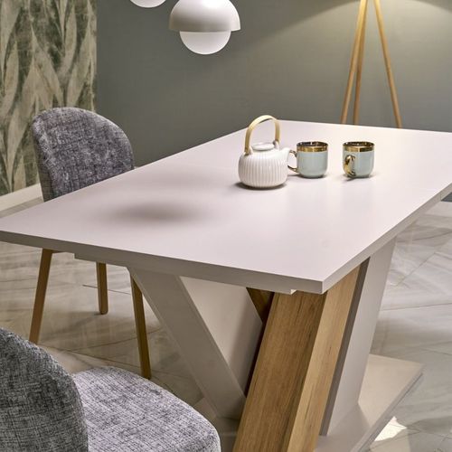 Table à Manger Extensible Beige Et Bois 160-200cm Xenori