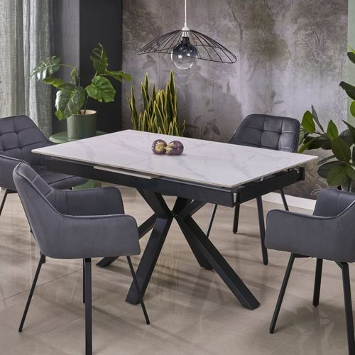 Table à Manger Design 140-180 Cm Aspect Marbre Blanc Juan