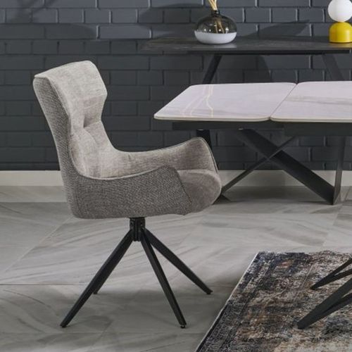Chaise Design En Tissu Gris - Pieds Métal 4 Branches Beatrix