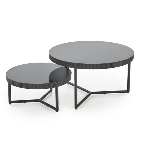 Table Basse Ronde Noir Laqué Avec Plateau Verre 80cm Elois