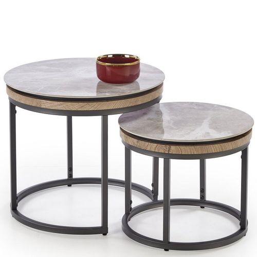 Ensemble De Deux Tables Gigognes Rondes Avec Plateau Aspect Marbre Pieter