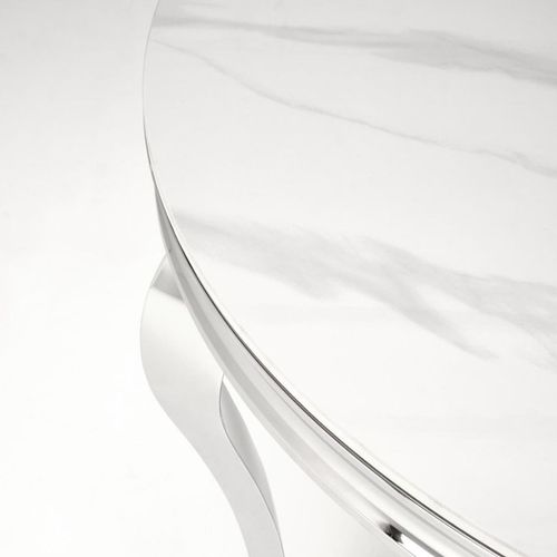 Table à Manger Ronde Baroque 120 Cm Aspect Marbre, Pieds Argentés Canica