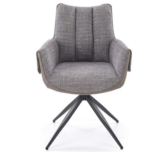 Chaise Grise Pivotante Design, Tissu Et Éco-cuir, Pied Métal Noir Ludmila