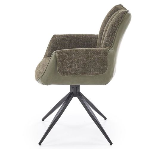 Chaise Pivotante Vert Olive, Tissu et Éco-cuir, Pied Métal 4 Branches Ludmila